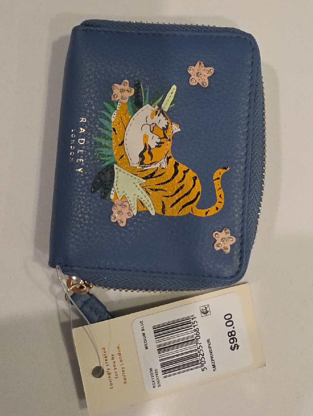 RADLEY LONDON Medium Blue Zip Wallet - Tiger Appliqué (Year Of The Tiger)
